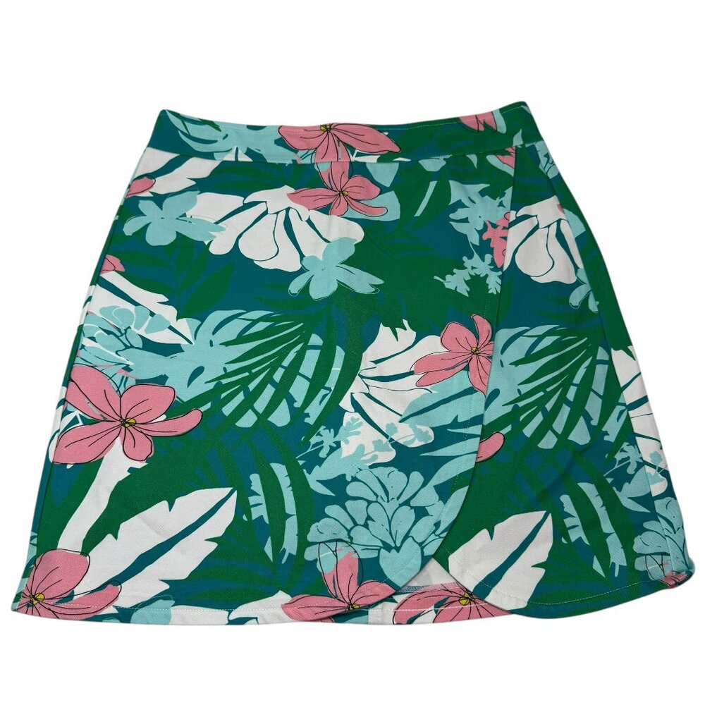 Boston Proper Tropical Floral Skort Size 8 | Green Pink Skort |Built-In Shorts